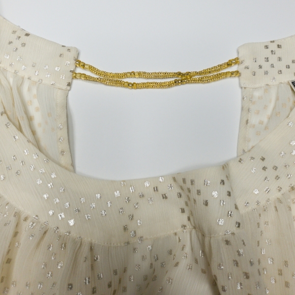 GUESS Party Boho Peasant Shirt Champaign Gold Scooping Neck Open Back Small - Picture 4 of 7